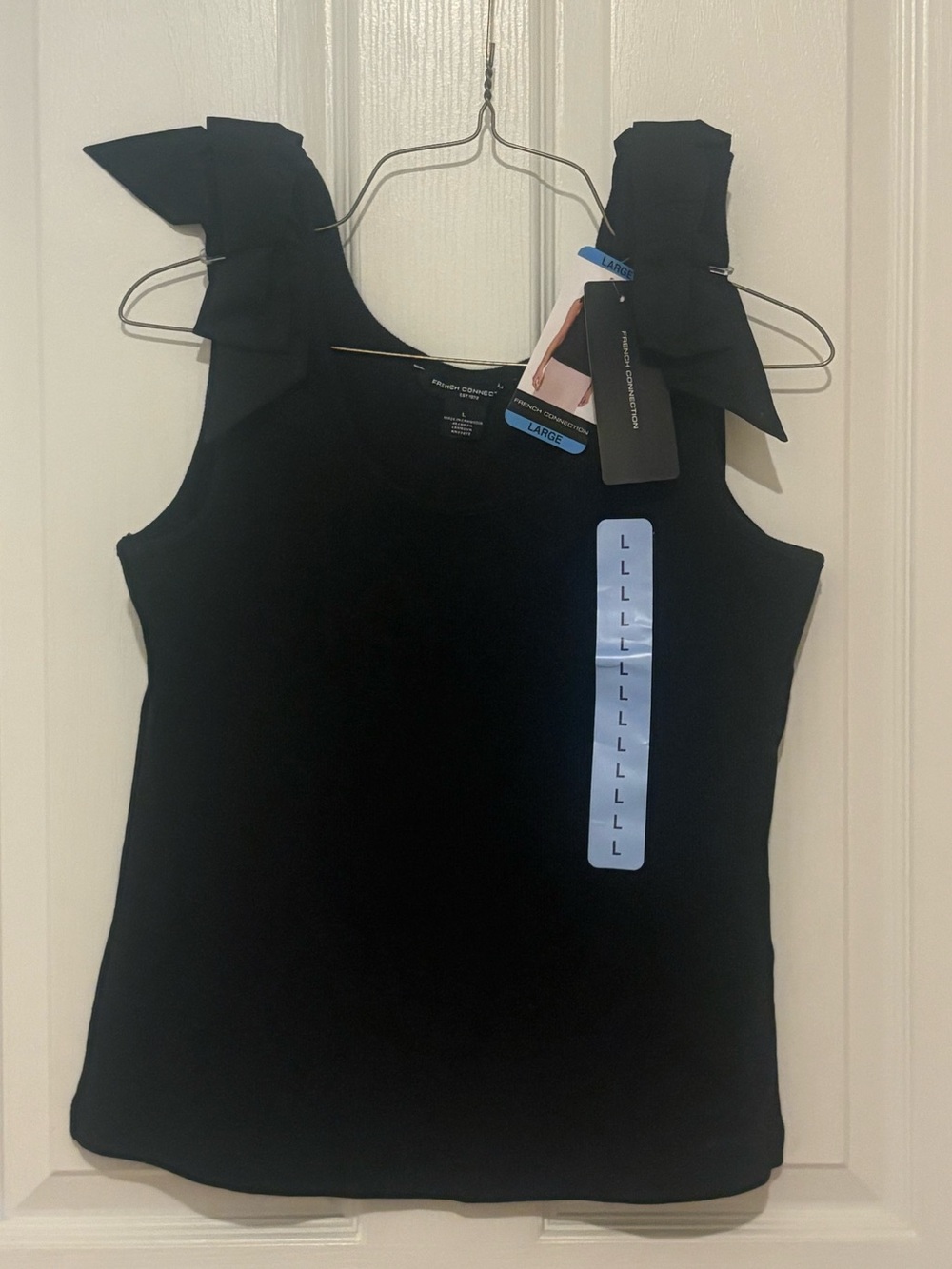French Connection Black Ruffle Shoulder Tank Top